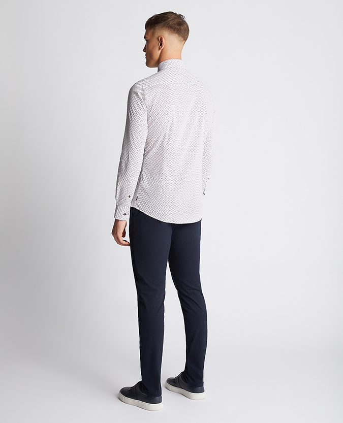 Slim Fit Print Cotton-Blend Stretch Shirt