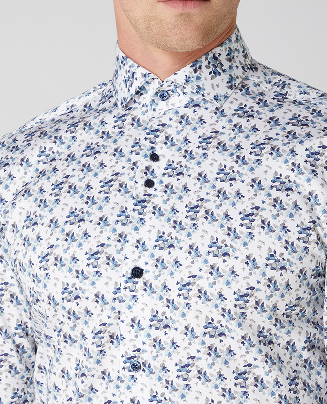 Tapered Fit Print Cotton Satin Shirt