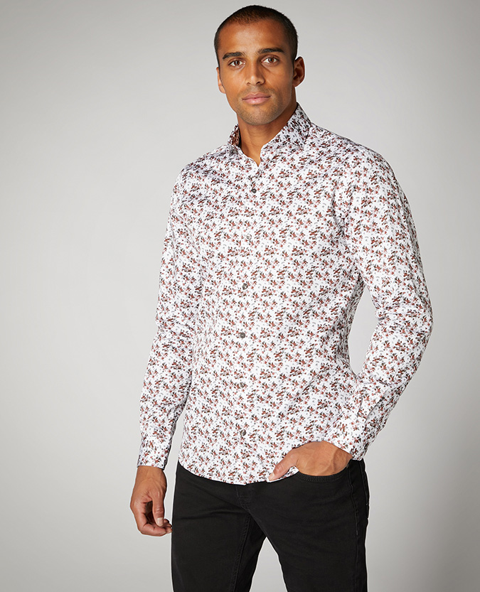 Tapered Fit Printed Cotton Satin Shirt