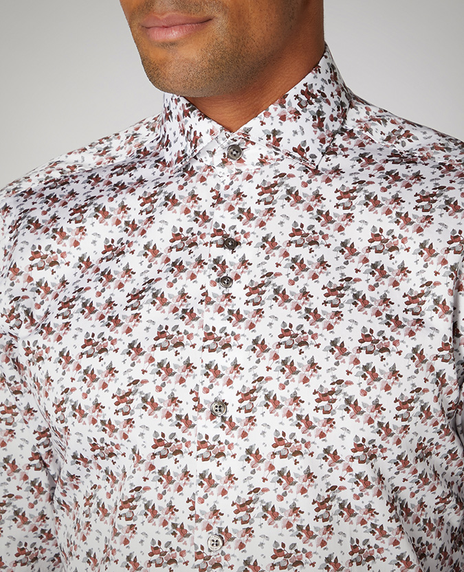 Tapered Fit Printed Cotton Satin Shirt