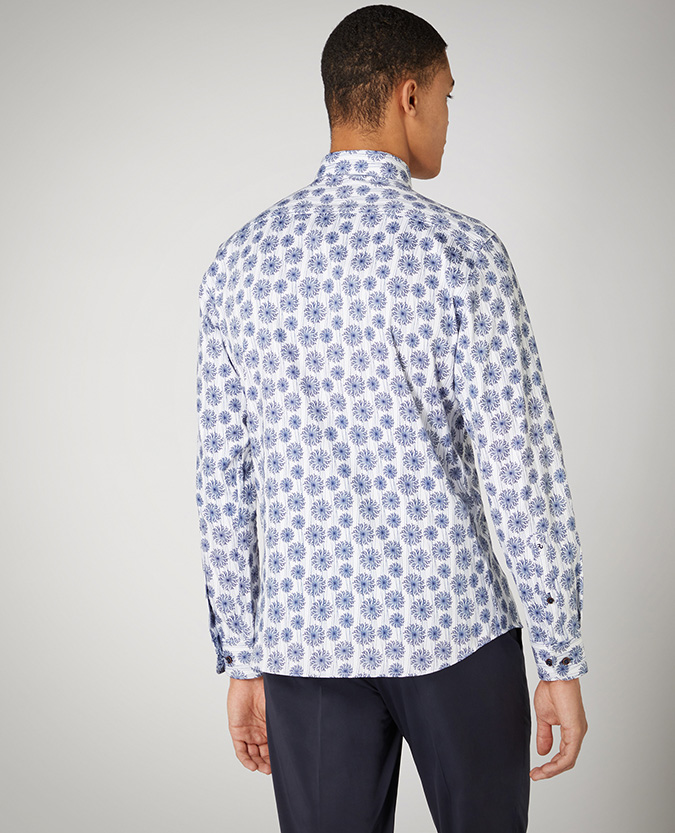 Tapered Fit Print Cotton Stretch Satin Shirt