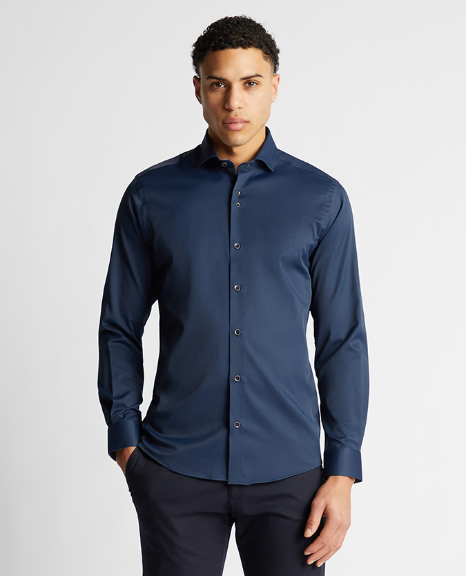 Tapered Fit Cotton-Blend Stretch Shirt
