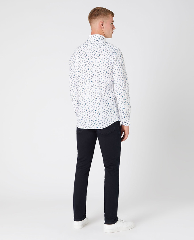 Tapered fit print cotton-blend stretch shirt