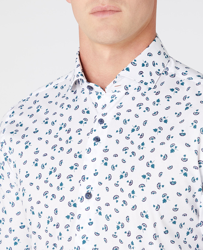 Tapered fit Print Cotton-blend Stretch Shirt