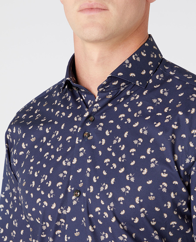 Tapered fit Print Cotton-blend Stretch Shirt