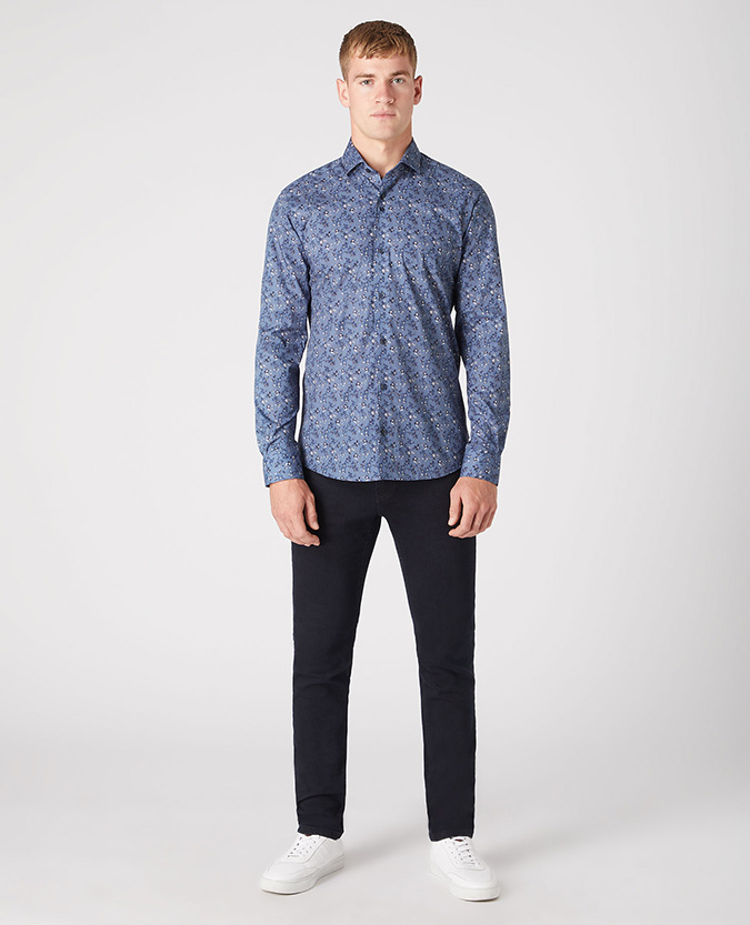 Tapered Fit Print Cotton-Stretch shirt