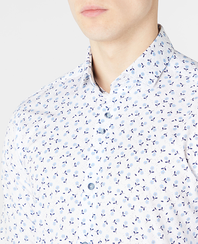 Tapered Fit Print Cotton-Stretch Shirt