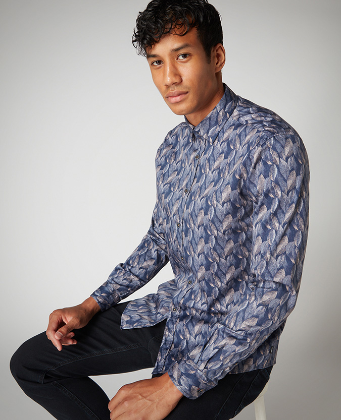 Tapered Fit Printed Cotton-Stretch Shirt