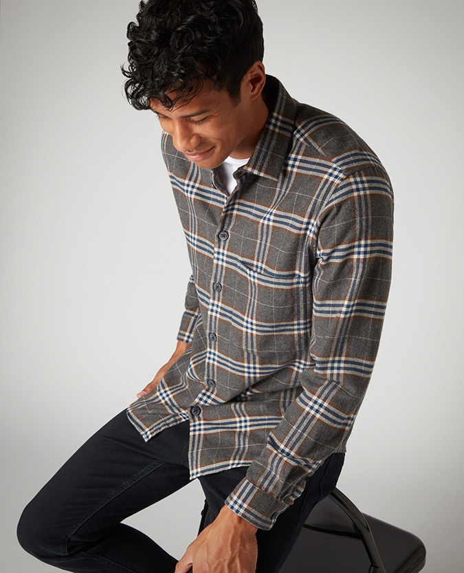 Tapered Fit Checked Cotton Overshirt