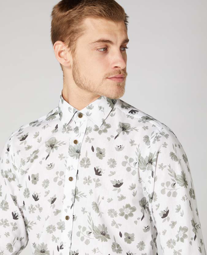 Tapered Fit Cotton Print Shirt