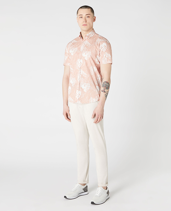 Tapered Fit Print Cotton Short Sleeve Shirt