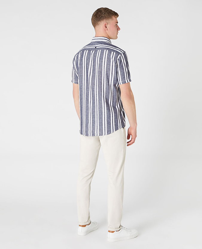 Tapered Fit Cotton-Linen Short Sleeve Shirt