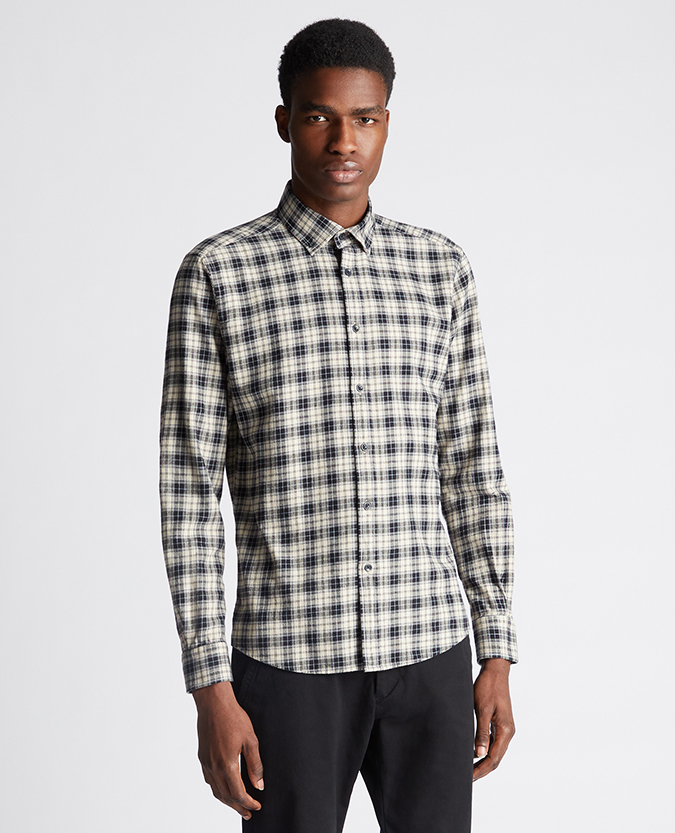 Tapered Fit Checked Cotton Shirt