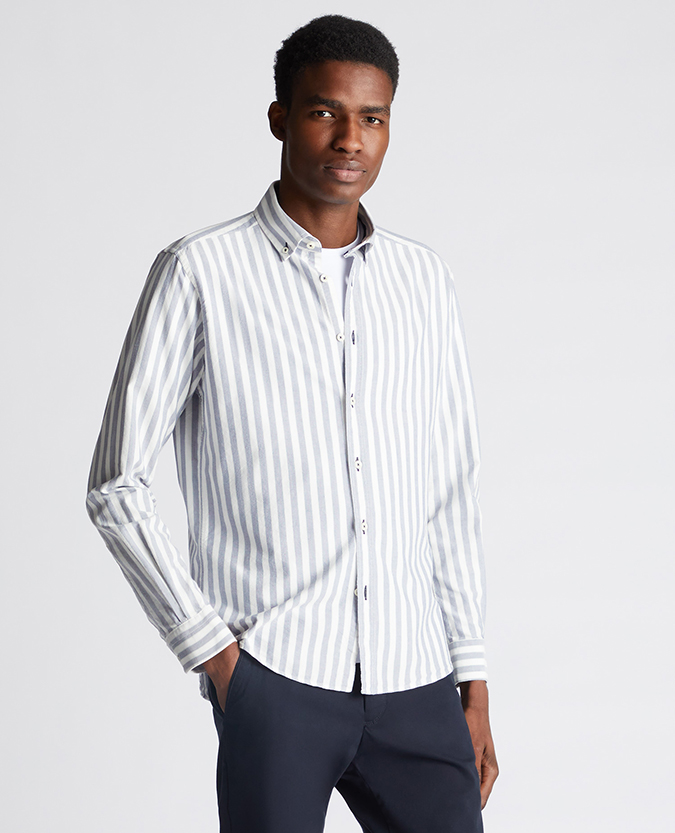 Tapered Fit Striped Cotton Shirt