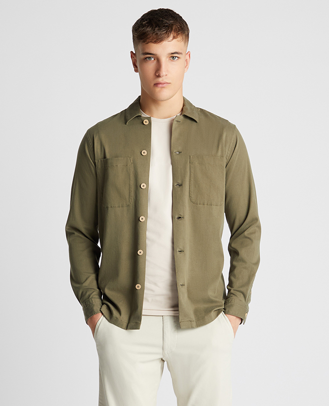 Tapered Fit Long Sleeve Tencel Overshirt