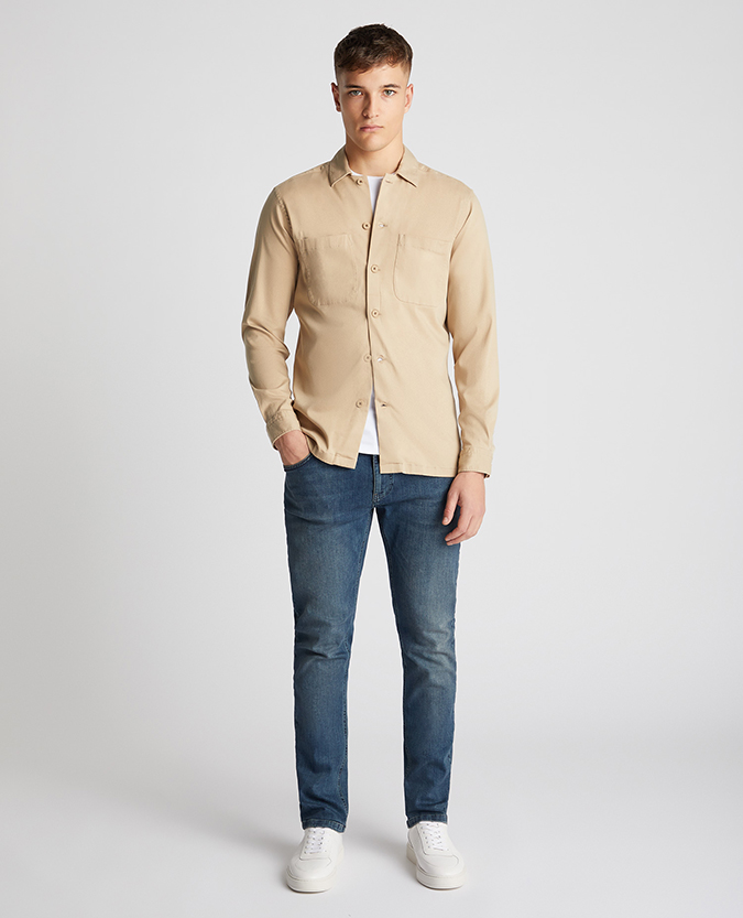 Tapered Fit Long Sleeve Tencel Shirt