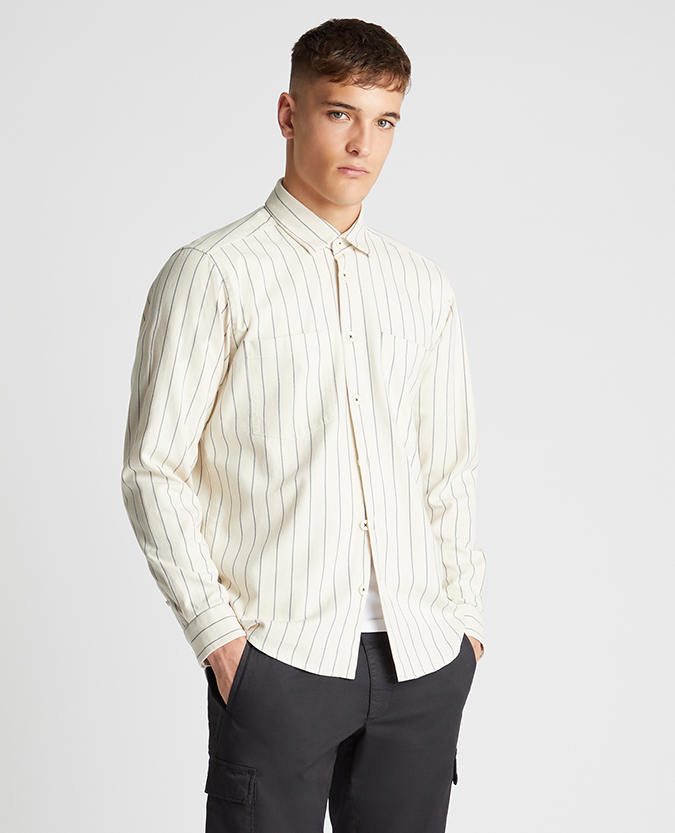 Tapered Fit Long Sleeve Pinstripe Shirt