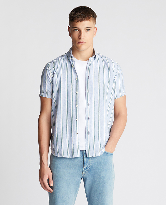Slim Fit Striped Cotton-Linen Shirt