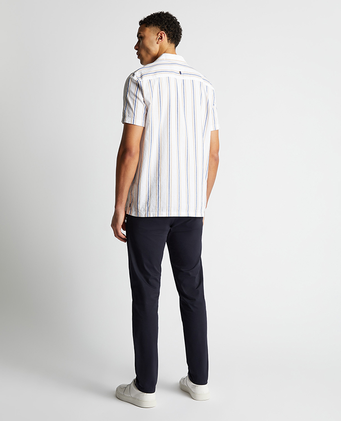 Tapered Fit Cotton Short Sleeve Stripe Shirt