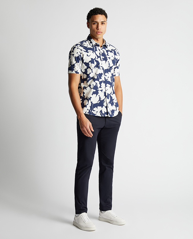 Tapered Fit Cotton Short Sleeve Print Shirt