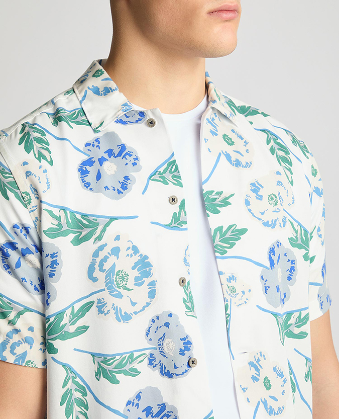 Tapered Fit Cotton Short Sleeve Floral Shirt