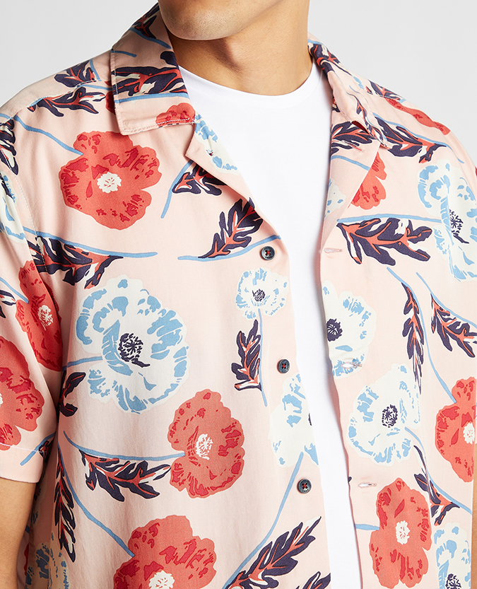 Tapered Fit Cotton Short Sleeve Floral Shirt