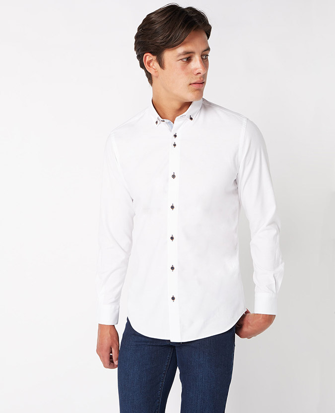 Tapered Fit Plain Oxford Casual Shirt