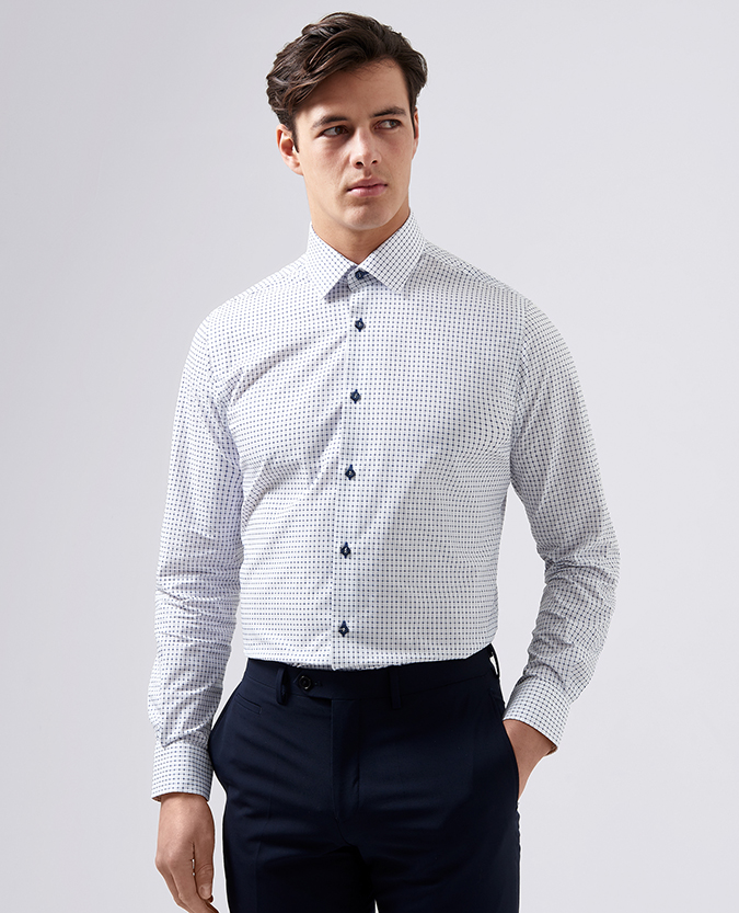 Tapered Fit Cotton Microcheck Shirt