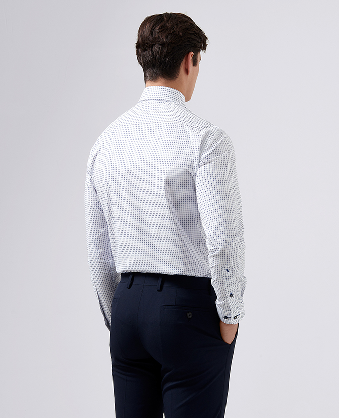Tapered Fit Cotton Microcheck Shirt