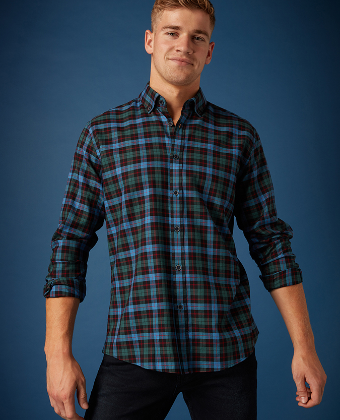 Tapered Fit Checked Cotton Shirt