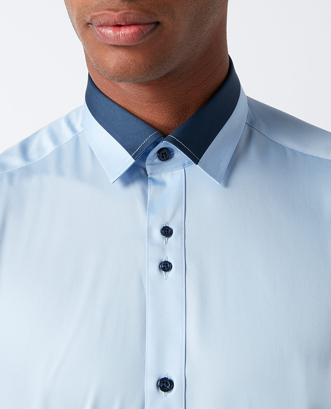 Tapered Fit Split Collar Cotton Shirt