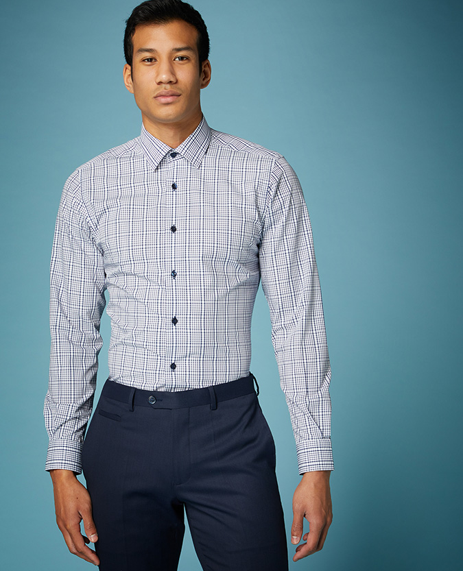 Tapered Fit Checked Bamboo-Blend Shirt