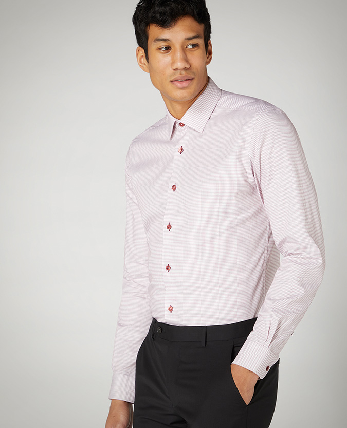 Tapered Fit Check Cotton Stretch Shirt