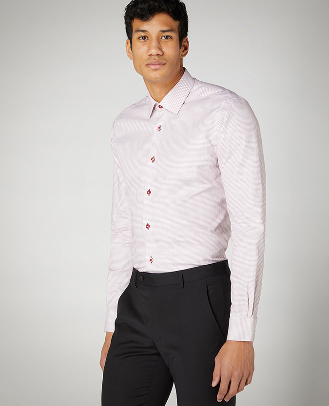 Tapered Fit Check Cotton Stretch Shirt