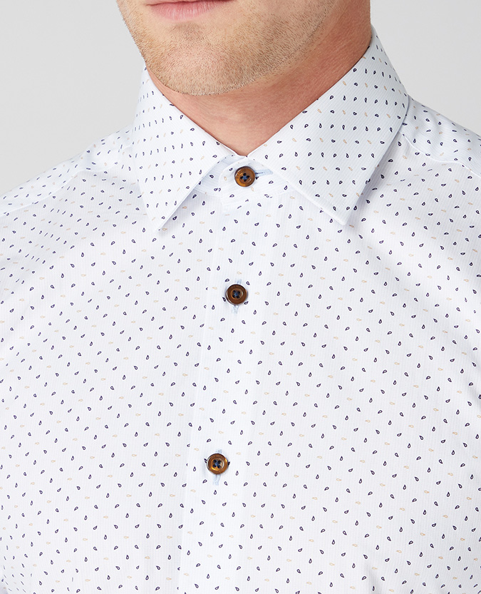 Tapered Fit Print Cotton Stretch Shirt