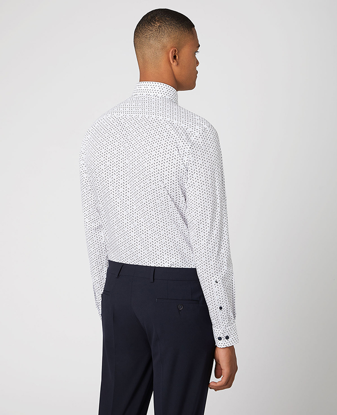Tapered Fit Print Cotton-Blend Stretch Shirt