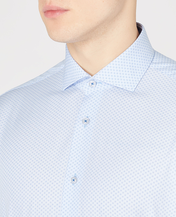 Tapered Fit Geometric Print Cotton Shirt