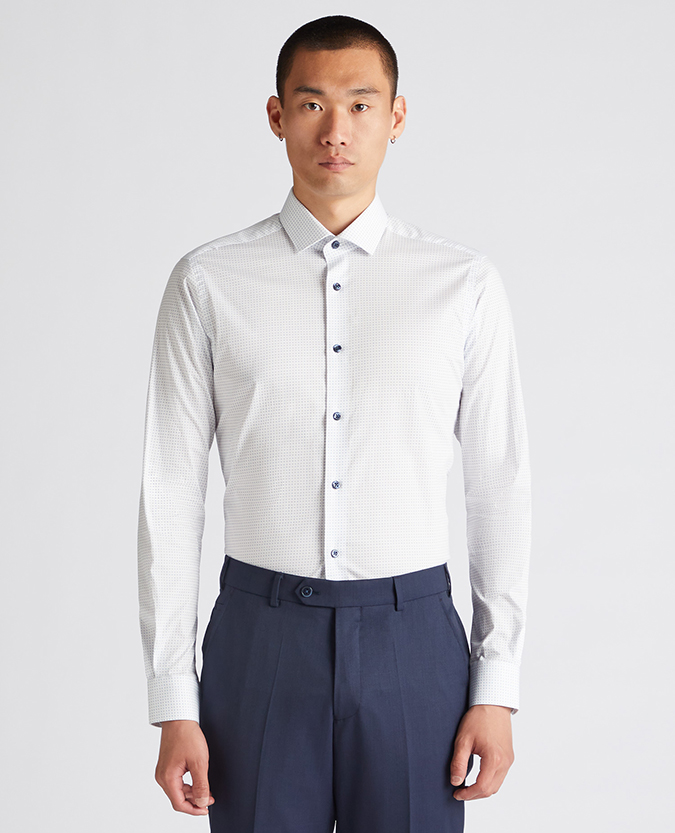 Slim Fit Print Cotton-Stretch Shirt