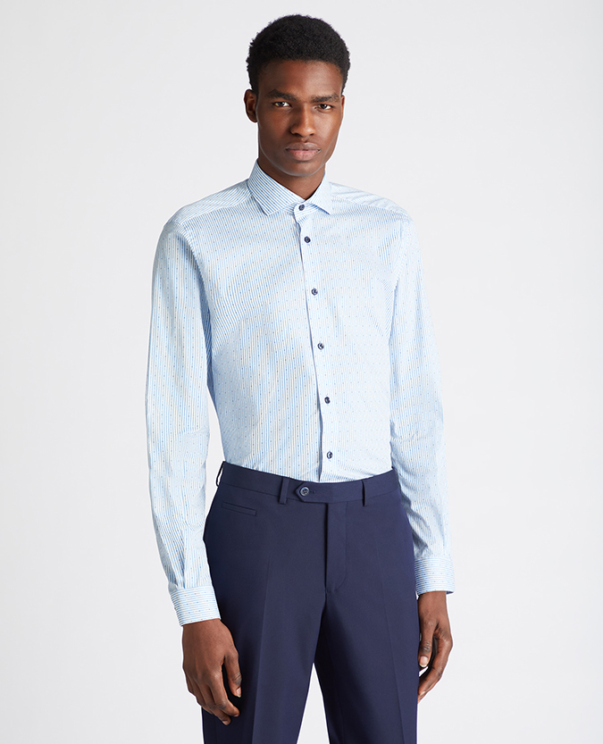 Tapered Fit Striped Cotton-Stretch Shirt