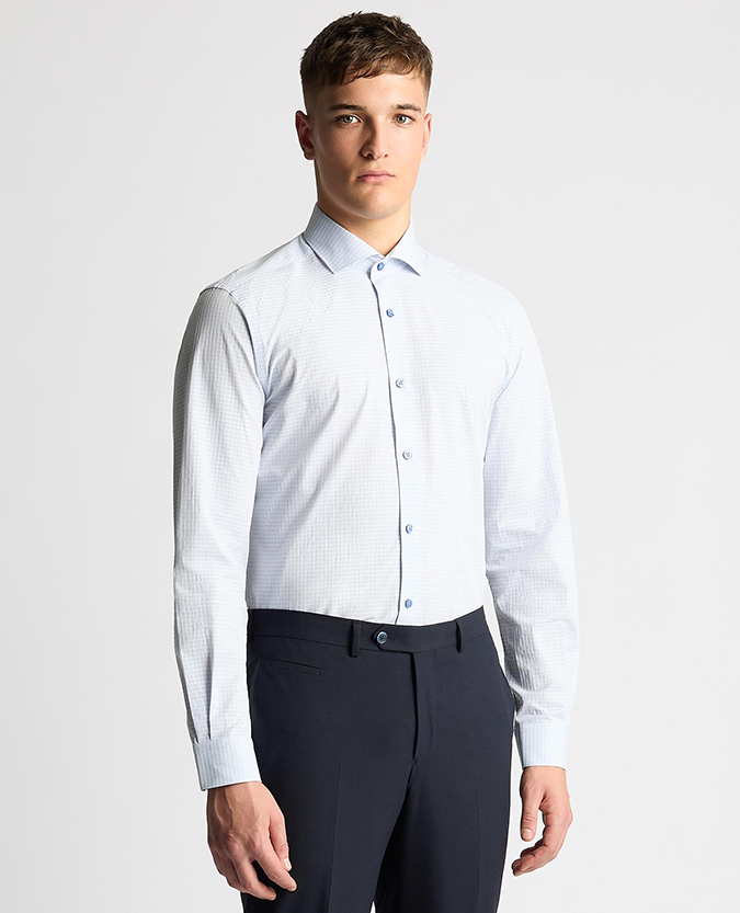 Tapered Fit Jacquard Cotton Shirt