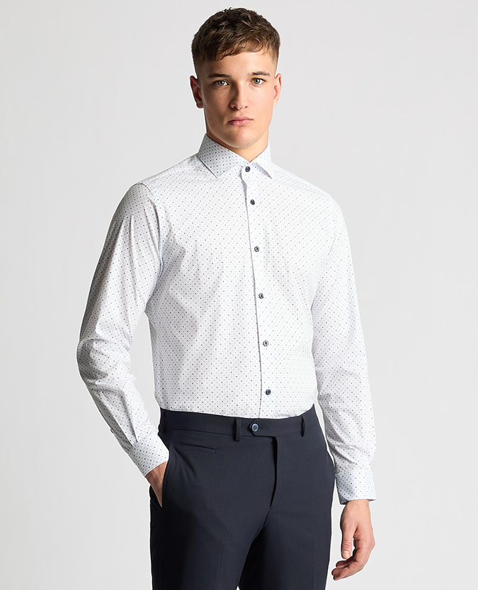 Tapered Fit Print Cotton Stetch Shirt