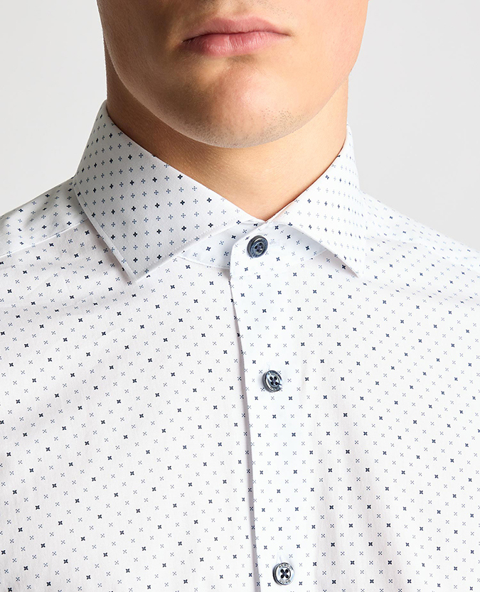 Tapered Fit Print Cotton Stetch Shirt