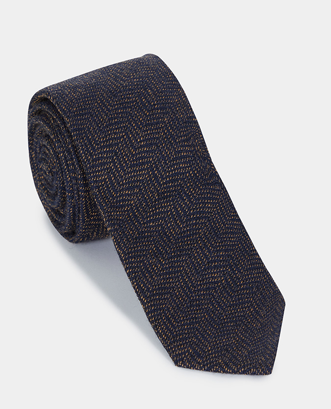 Herringbone Wool-Silk Narrow Tie