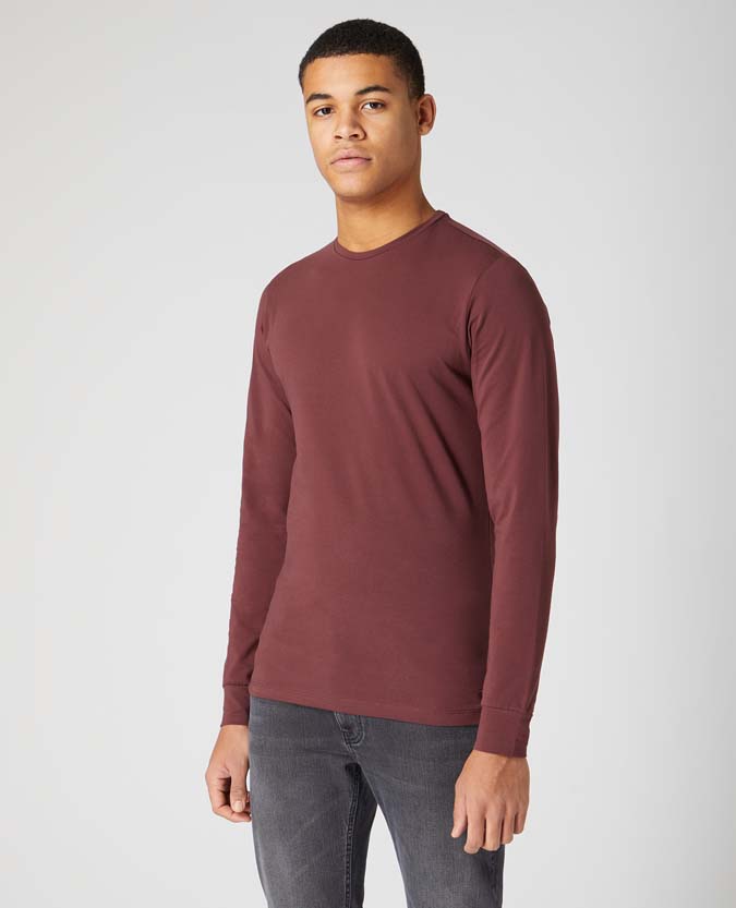 Tapered Fit Cotton-Blend Stretch Long Sleeve T-Shirt