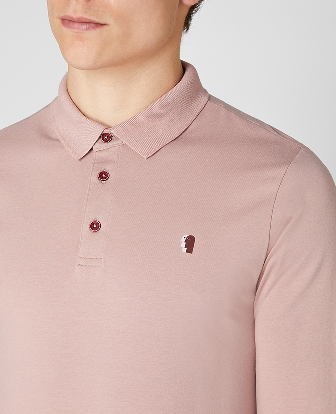Tapered fit cotton-blend long seeve polo shirt