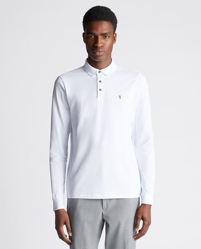 Tapered Fit Cotton-Stretch Long-Sleeve Polo Shirt