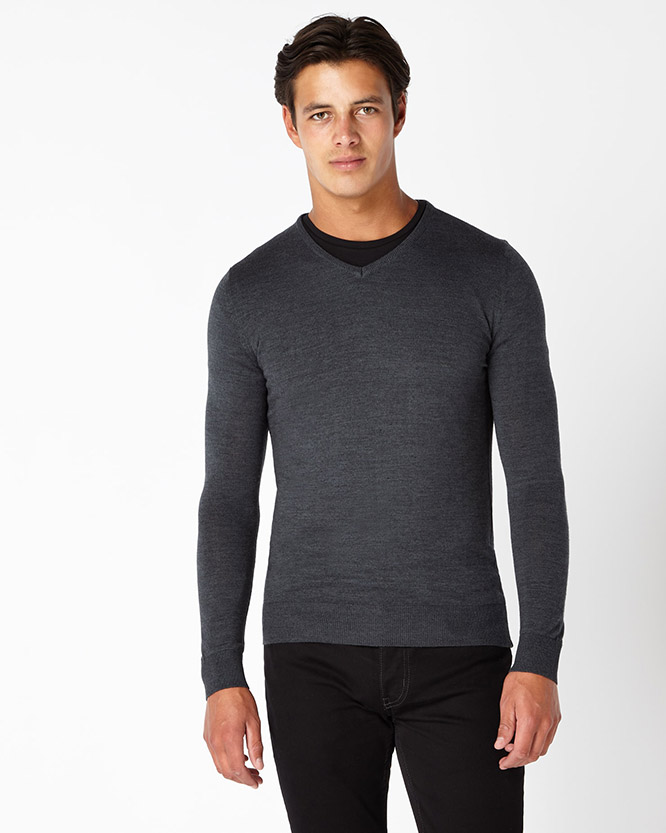 Slim fit merino wool-acrylic v-neck sweater