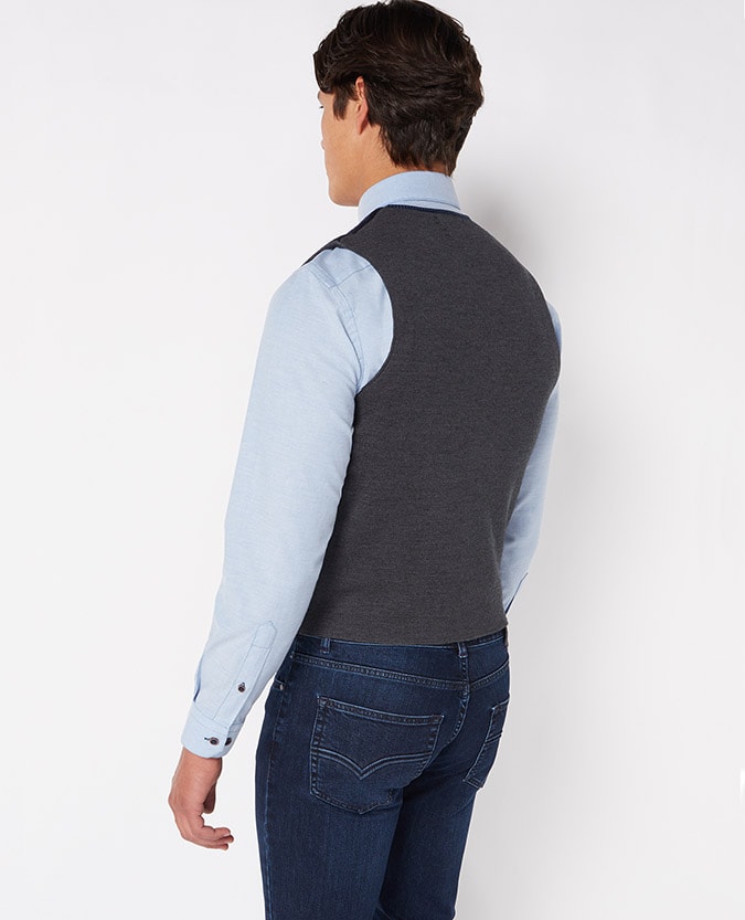 Regular fit merino wool-acrylic v-neck sweater