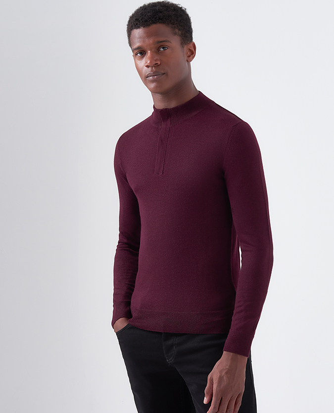 Slim Fit Merino Wool-Blend Half-Zip Sweater