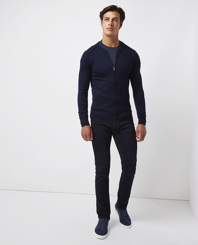 Slim Fit Merino Wool-Blend Full-Zip Sweater